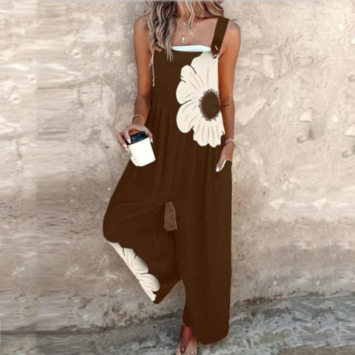 Printed Overalls with Adjustable Straps for Women