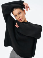 Oversized Ribbed High Neck Sweater for Women