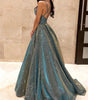 Maxi Evening Dress with Spaghetti Straps and V-Neck for Women