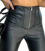 High-Waisted Slim Fit Faux Leather Pants with Zipper for Women