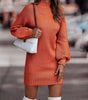 Short Fitted Long Sleeve Turtleneck Sweater Dress for Women
