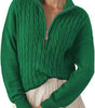 Chunky Knit Twisted Sweater with High Neck and Half Zip for Women