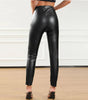 High-Waisted Slim Fit Faux Leather Pants with Zipper for Women