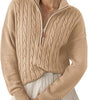 Chunky Knit Twisted Sweater with High Neck and Half Zip for Women