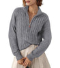 Chunky Knit Twisted Sweater with High Neck and Half Zip for Women