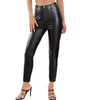 High-Waisted Slim Fit Faux Leather Pants with Zipper for Women