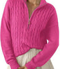Chunky Knit Twisted Sweater with High Neck and Half Zip for Women