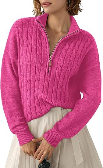 Chunky Knit Twisted Sweater with High Neck and Half Zip for Women