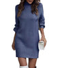 Short Fitted Long Sleeve Turtleneck Sweater Dress for Women