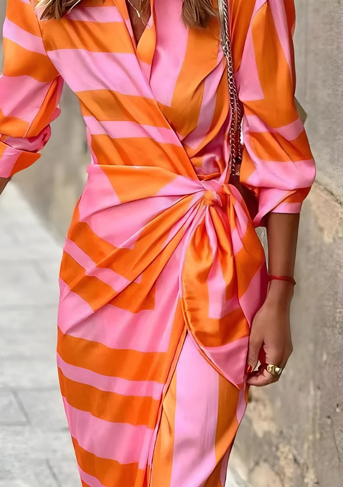 Printed Wrap Dress with V-Neckline for Women | Perfect for Outings