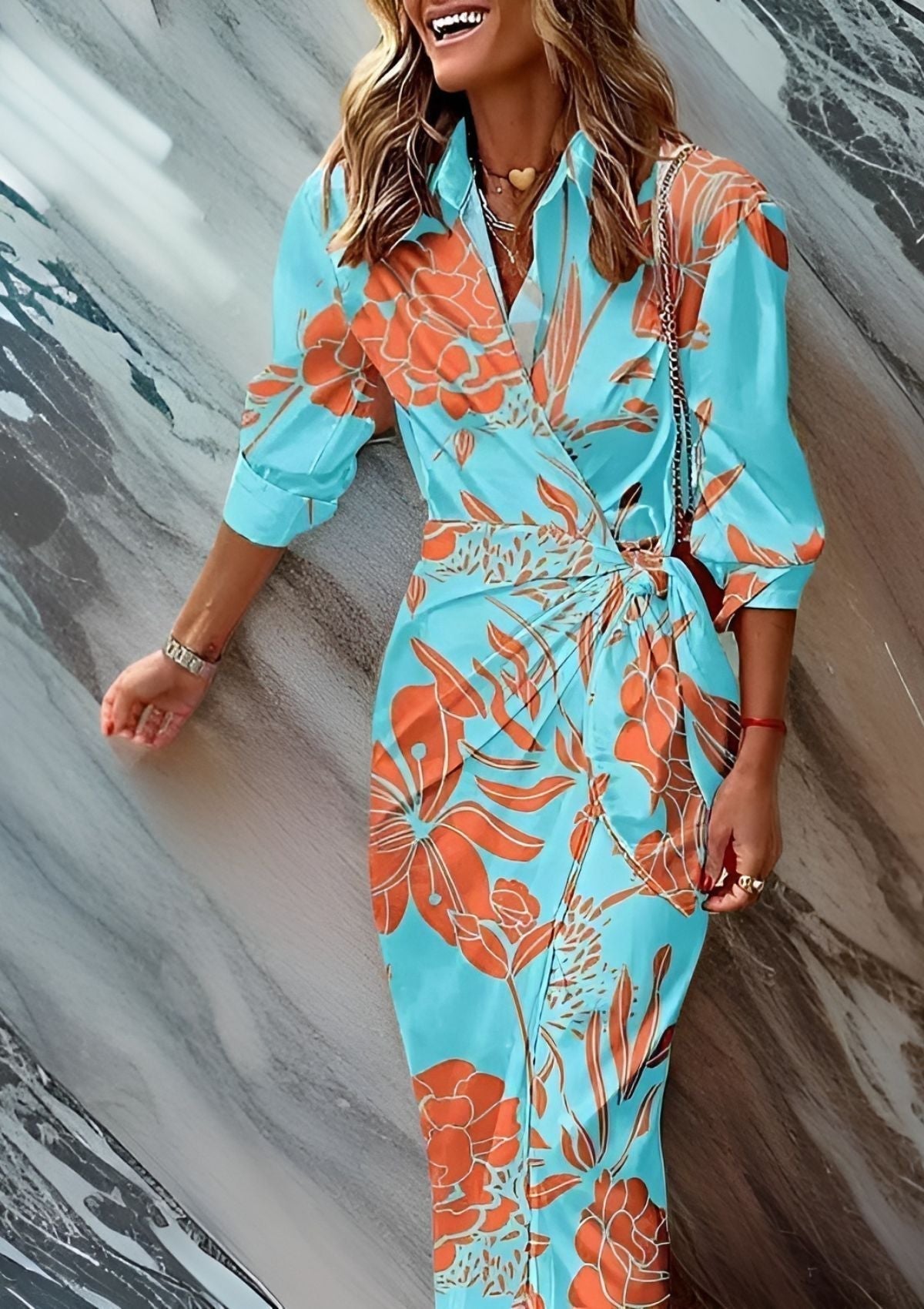 Printed Wrap Dress with V-Neckline for Women | Perfect for Outings