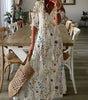 Printed long dress with V-neck for women