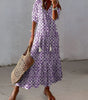 Printed long dress with V-neck for women