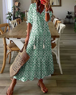 Long patterned V-neck dress for women