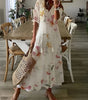 Printed long dress with V-neck for women