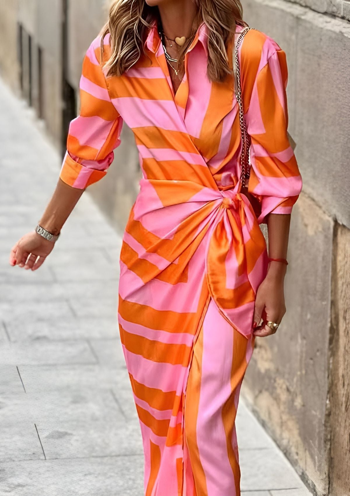 Printed Wrap Dress with V-Neckline for Women | Perfect for Outings
