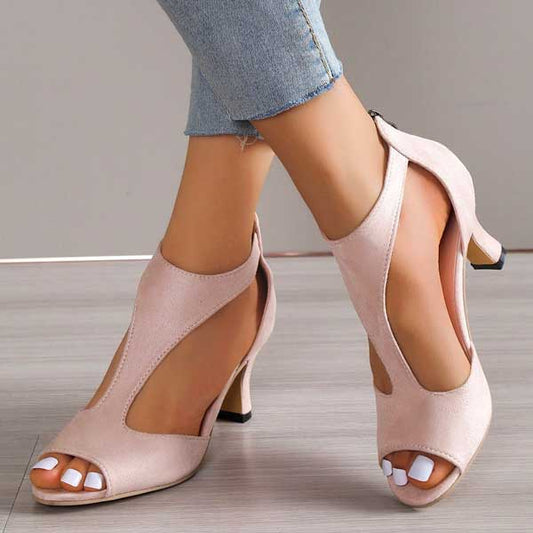 Simple Suede Heeled Sandals for Women