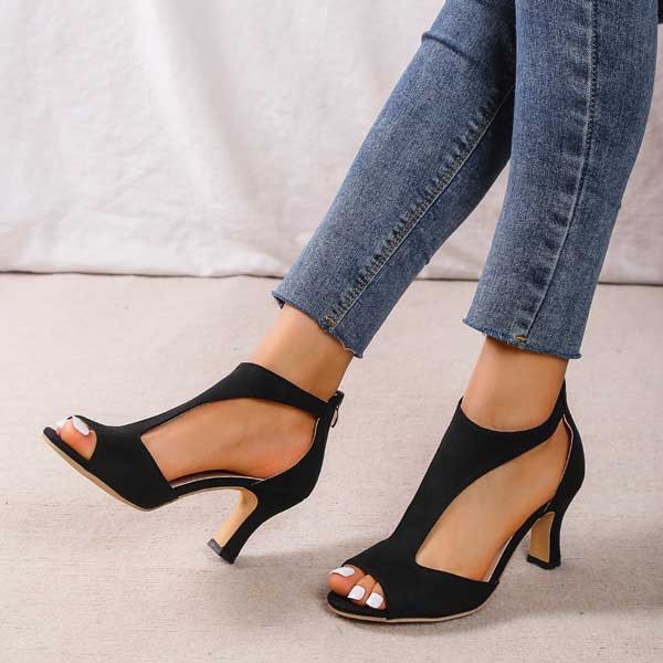 Simple Suede Heeled Sandals for Women