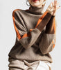 Oversized Two-Tone Jacquard Turtleneck Sweater for Women