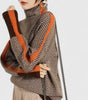 Oversized Two-Tone Jacquard Turtleneck Sweater for Women