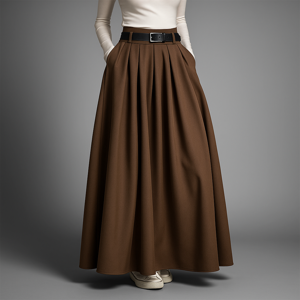 Pleated midi skirt for women