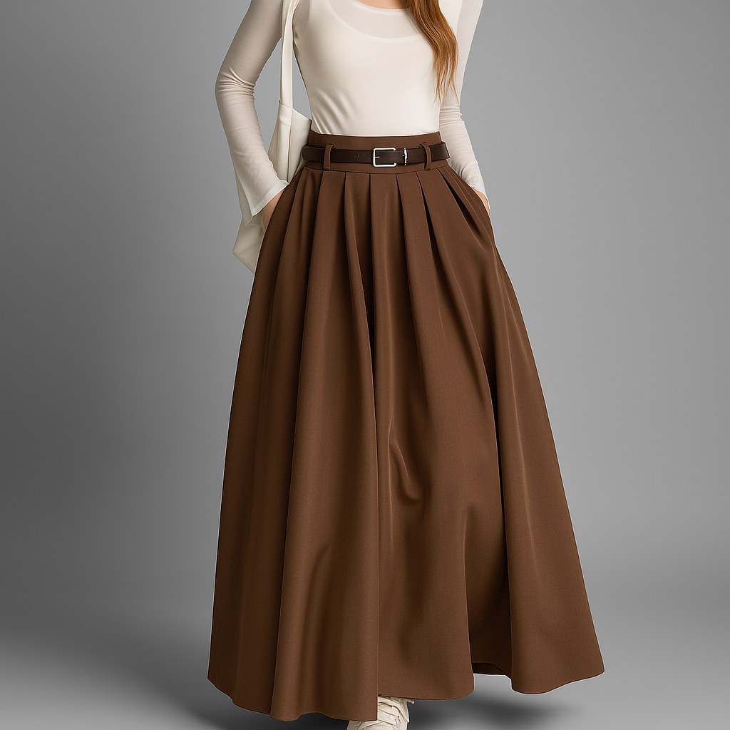 High-waisted long pleated skirt for Women