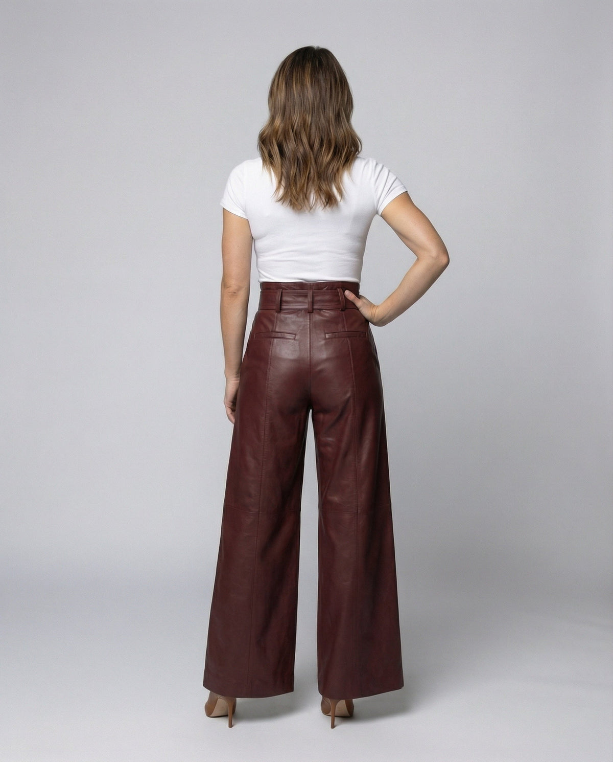 High-Waisted Wide-Leg Faux Leather Pants with Belt for Women