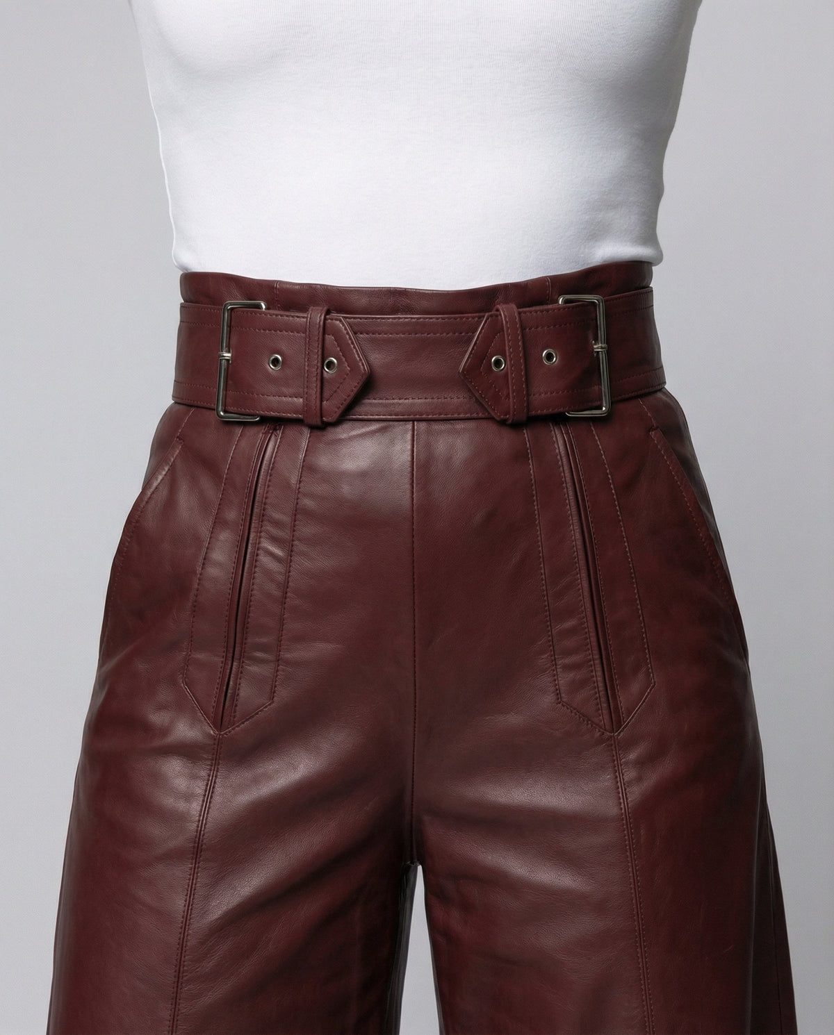 High-Waisted Wide-Leg Faux Leather Pants with Belt for Women