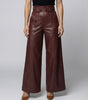 High-Waisted Wide-Leg Faux Leather Pants with Belt for Women