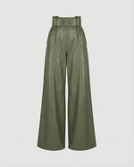 High-Waisted Wide-Leg Faux Leather Pants with Belt for Women