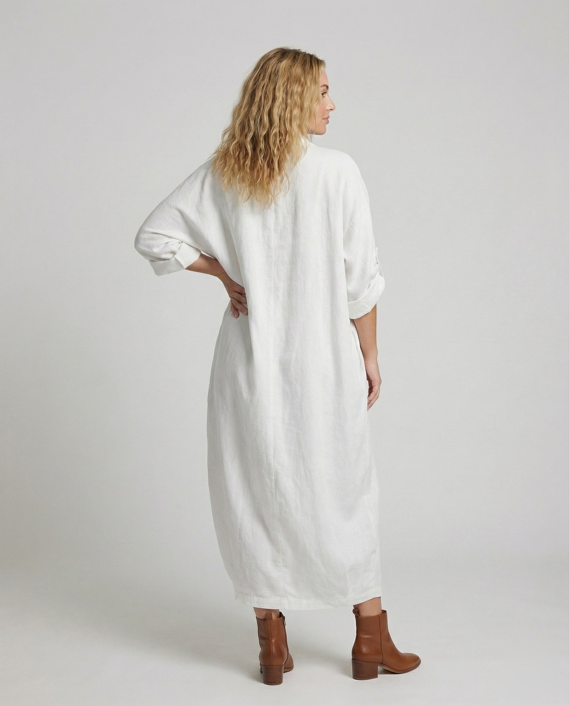 Fitted Long Linen Dress with Pockets for Women | Perfect for Vacation