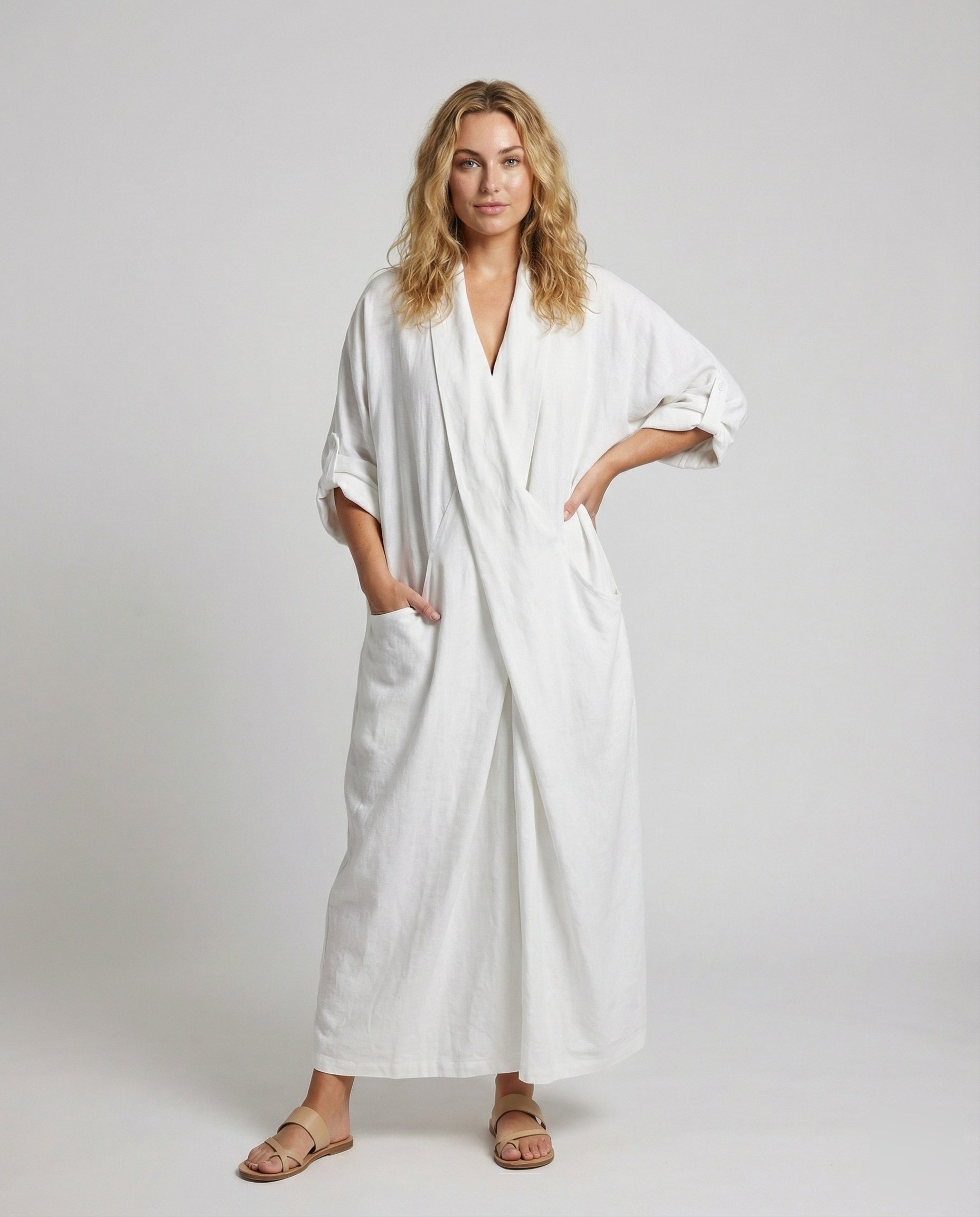 Fitted Long Linen Dress with Pockets for Women | Perfect for Vacation