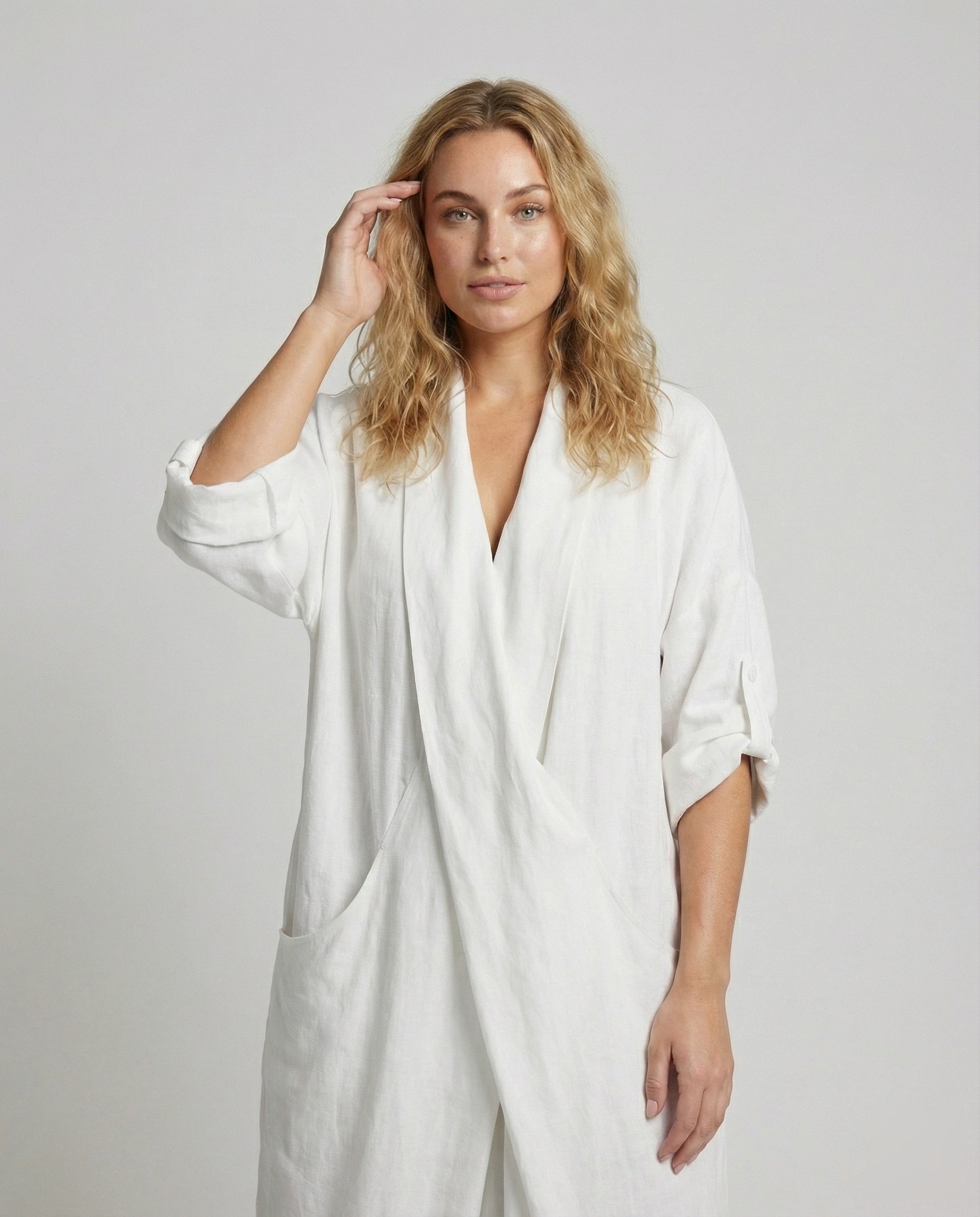 Fitted Long Linen Dress with Pockets for Women | Perfect for Vacation