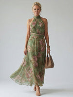 Midi Dress with Fitted Waist and Halter Neck for Women
