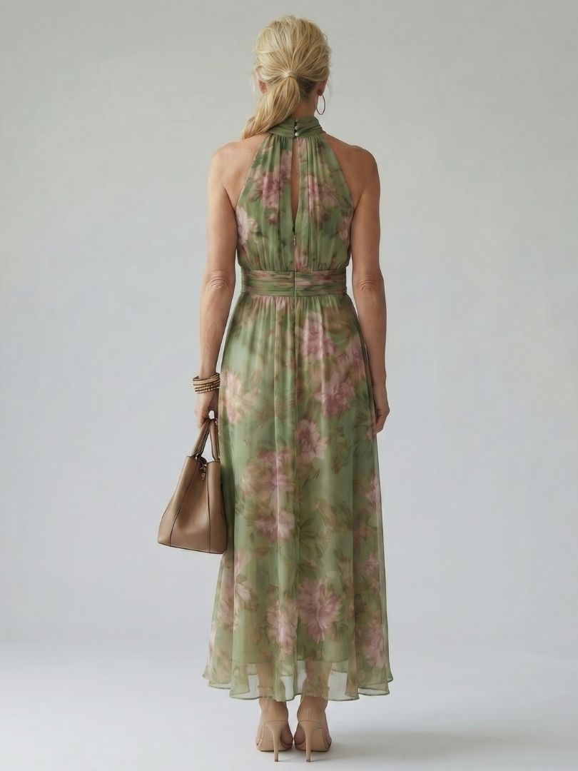 Midi Dress with Fitted Waist and Halter Neck for Women
