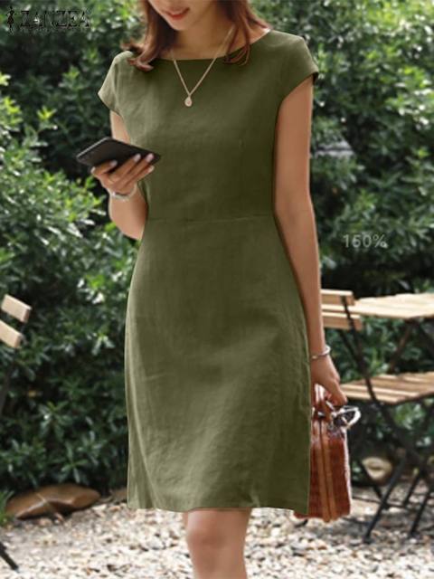 Short Cotton and Linen Dress with Short Sleeves for Women | Perfect for Summer