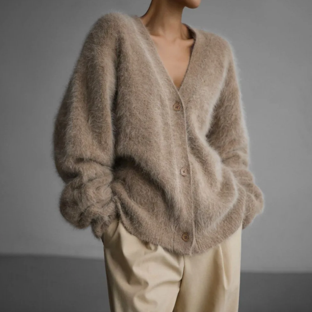 Oversized V-Neck Cardigan with Long Sleeves for Women