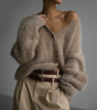 Oversized V-Neck Cardigan with Long Sleeves for Women