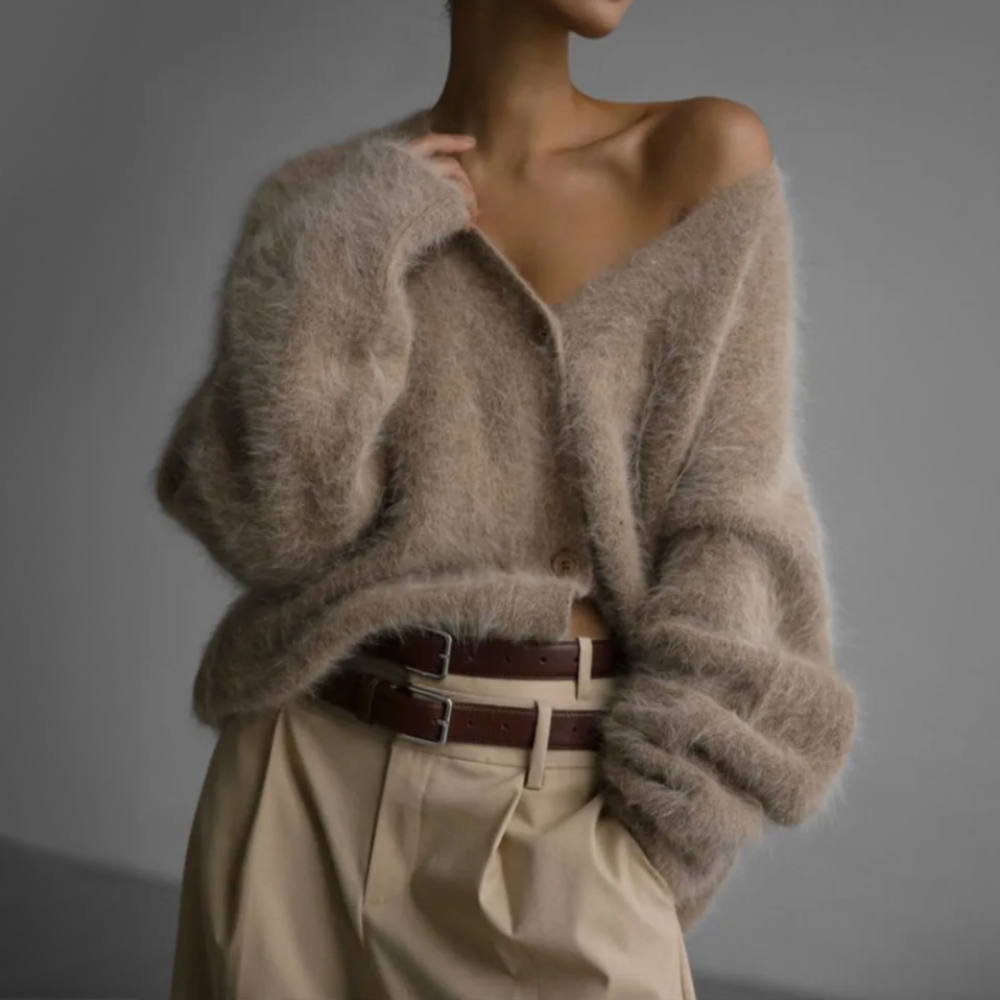 Oversized V-Neck Cardigan with Long Sleeves for Women