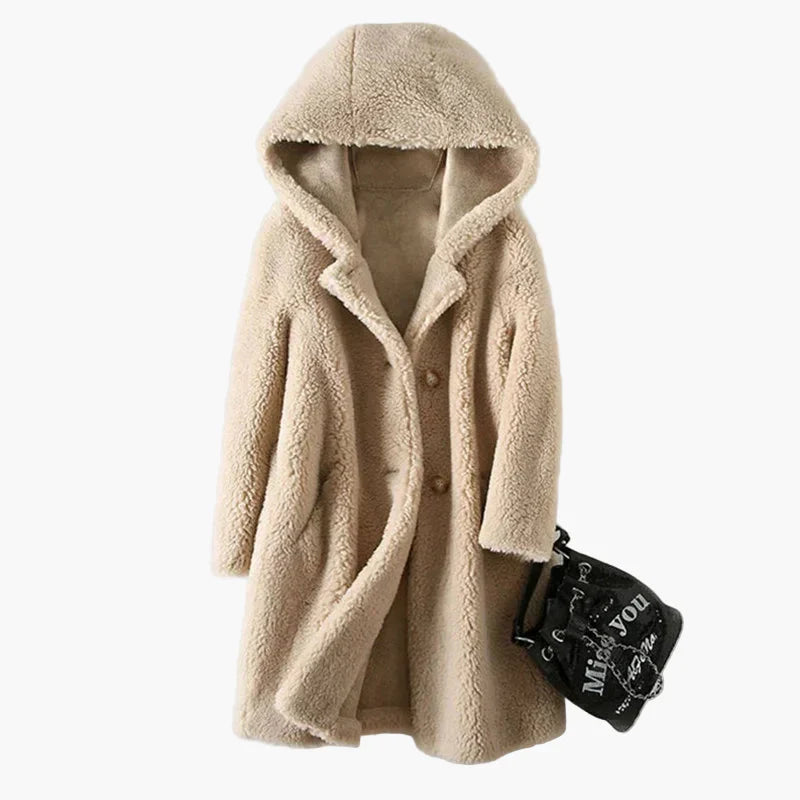 Mid-Length Wool Coat with Hood for Women