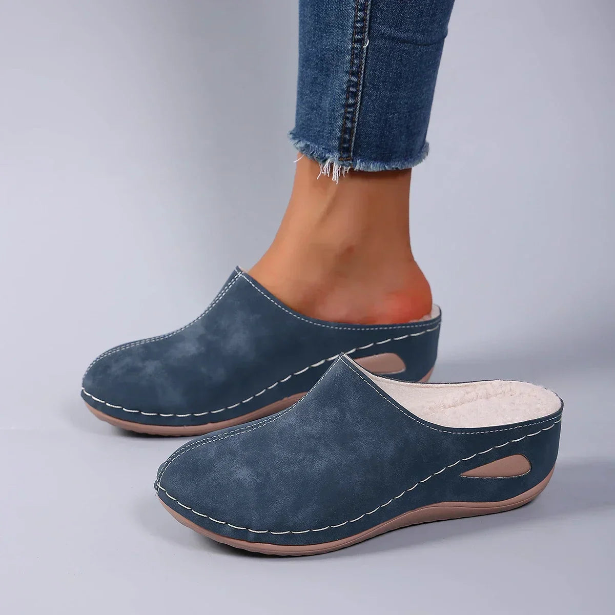 Orthopedic Cozy Comfortable Breathable Blue Mules