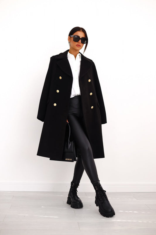 Mid-length buttoned coat for Women