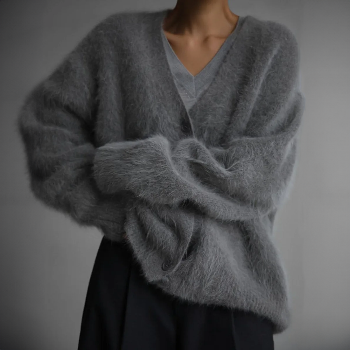 Oversized V-Neck Cardigan with Long Sleeves for Women