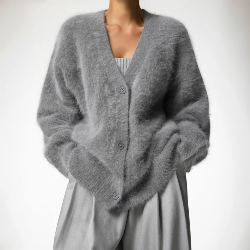 Oversized V-Neck Cardigan with Long Sleeves for Women