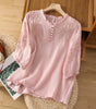 Embroidered Blouse with Mid-Length Sleeves for Women