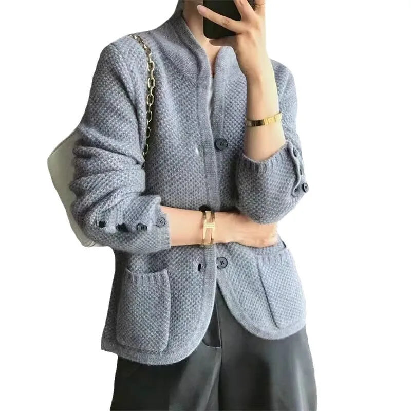 Wool Cardigan with High Collar for Women