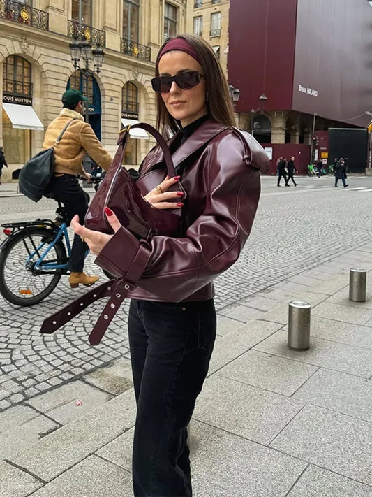 Short Faux Leather Jacket for Women