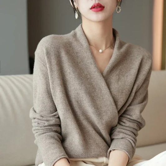 Soft Crossed Cashmere Blend Sweater for Women