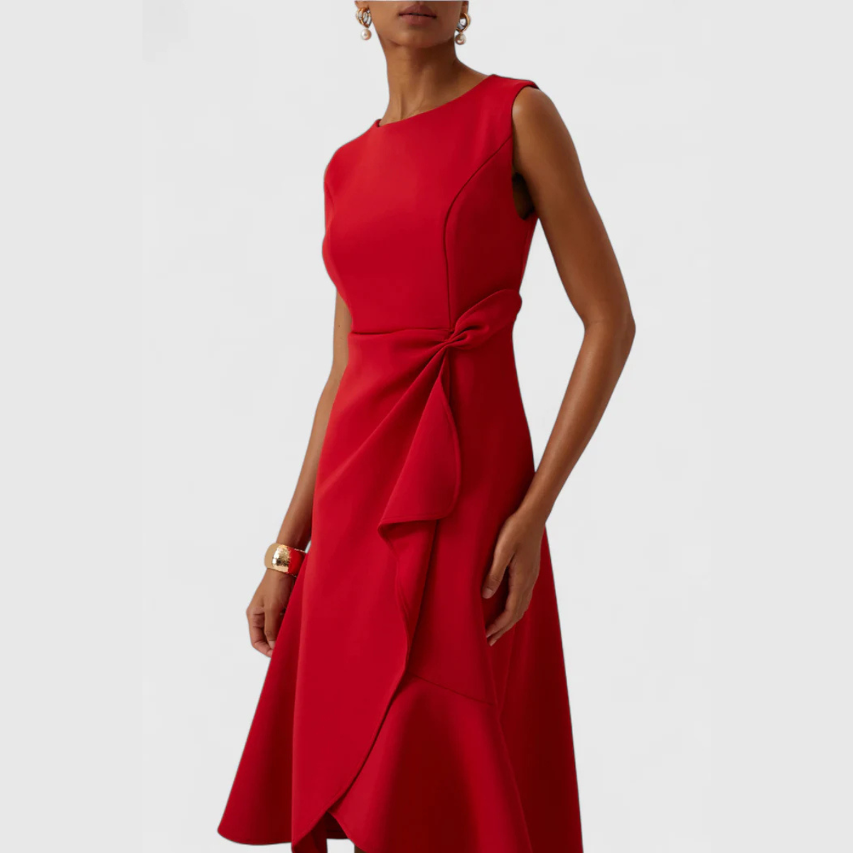 Asymmetric Draped Mid-Length Dress for Women