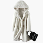 Mid-Length Wool Coat with Hood for Women